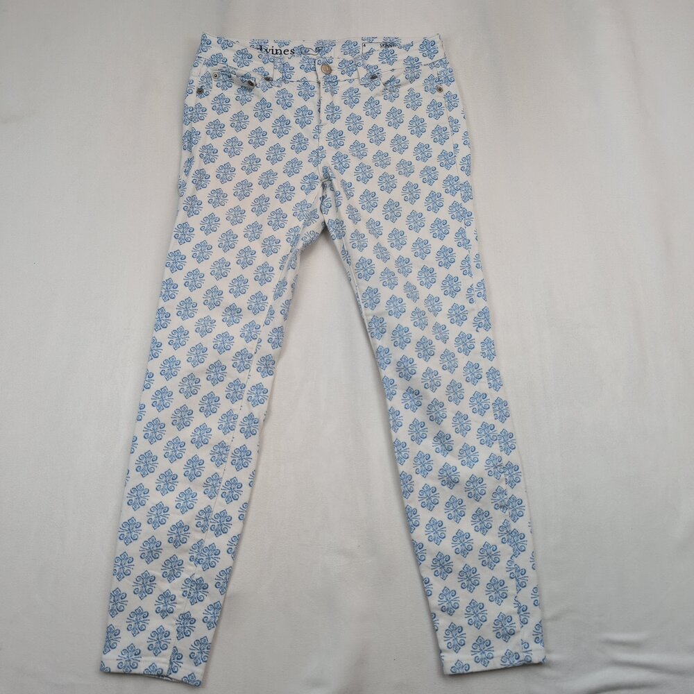 Vineyard Vines Blue Tile Print Skinny Jeans Women's Size 4 - Picture 2 of 12